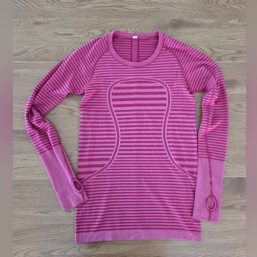 Lululemon Women's Long Sleeve Striped Hot Pink On Pink Athletic Shirt No Tag